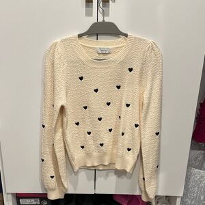 Sadie & Sage Cream Sweater with Black Heart Pattern